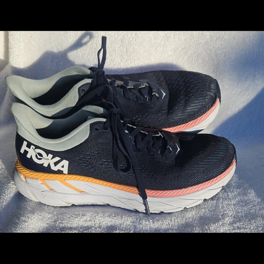 Hoka Black Running Sneakers with Pink and Orange Trim